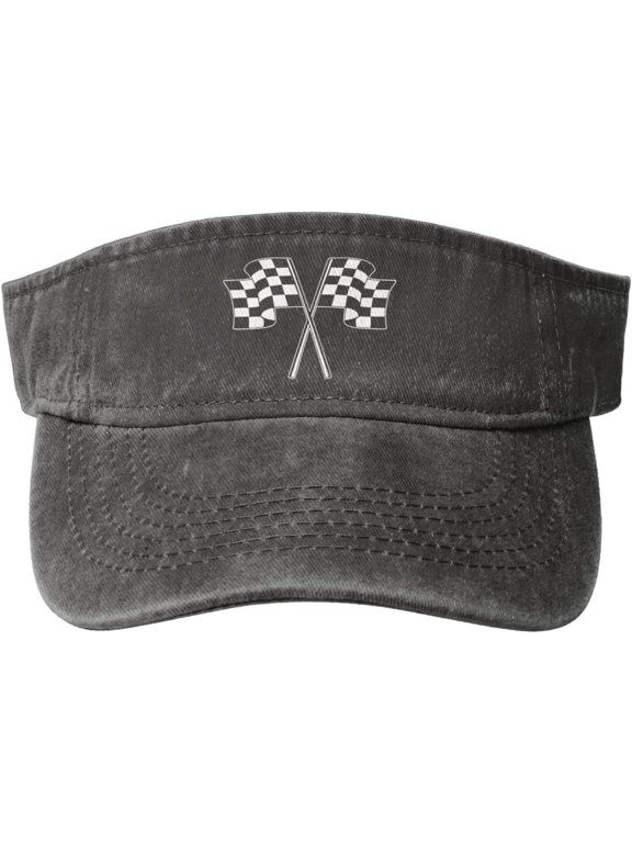 Checkered Flags Race Car Sport Sun Visor Hats Cotton Empty Top Cap for Running Golf