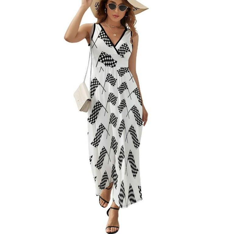 Checkered Flags Sleeveless Dress Women dresses summer dress women
