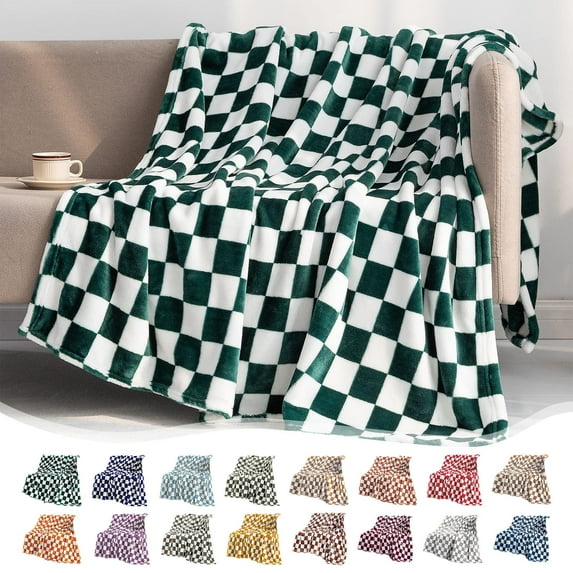 Checkered Flannel Blanket Black & White Squares | Soft Polyester Throw 39x27 Inches | Warm, Lightweight Bed & Sofa Cover | Cozy, Durable, Fashionable Home Accent