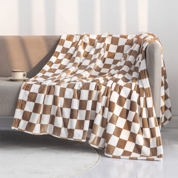 Checkered Flannel Blanket, Cozy Plaid Throw, Soft and Warm Reversible Design, for Living Room Sofa and Bed, All-Season Home Comfort