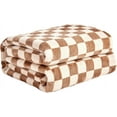 thumbnail image 1 of Checkered Flannel Fleece Throw Blanket King Size Soft Cozy Checkerboard Grid Print Chessboard Pattern Blankets for Bed Couch Sofa, 90"x108", Khaki, 1 of 15