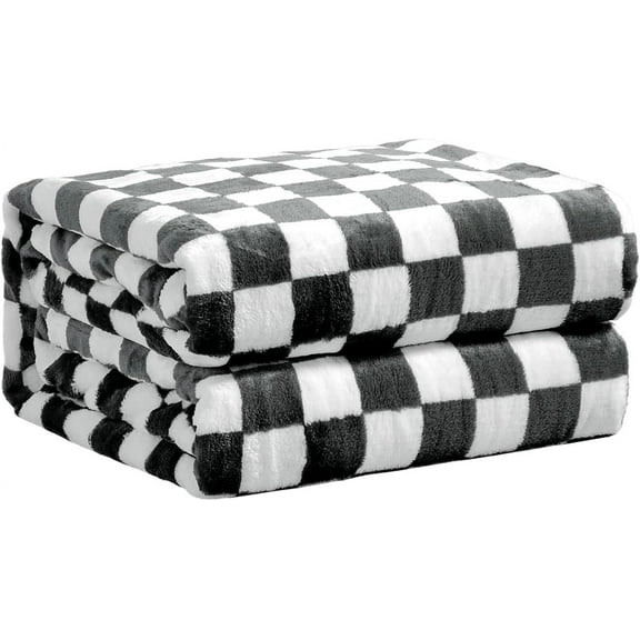 Checkered Flannel Fleece Throw Blanket Soft Cozy Checkerboard Grid Print Chessboard Gingham Pattern Blankets for Bed Couch Sofa, 50"x60", Black