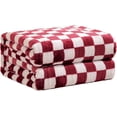 thumbnail image 1 of Checkered Flannel Fleece Throw Blanket Soft Cozy Checkerboard Grid Print Chessboard Gingham Pattern Blankets for Bed Couch Sofa, 50"x60", Burgundy, 1 of 6