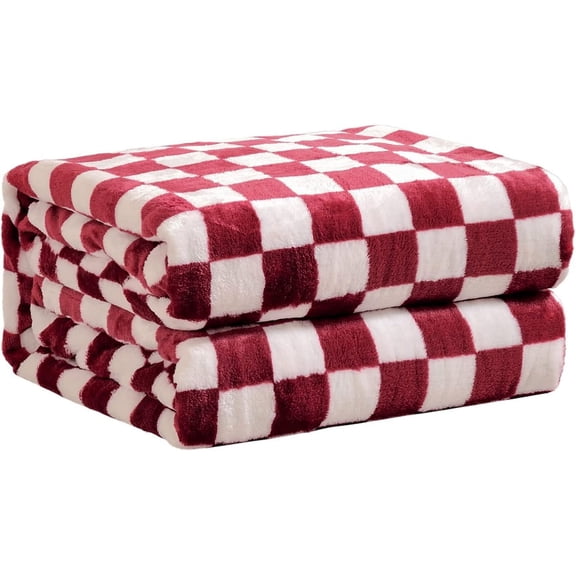 Checkered Flannel Fleece Throw Blanket Soft Cozy Checkerboard Grid Print Chessboard Gingham Pattern Blankets for Bed Couch Sofa, 50"x60", Burgundy