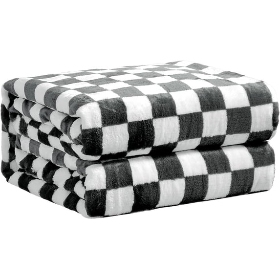 Checkered Flannel Fleece Throw Blanket Soft Cozy Checkerboard Grid Print Chessboard Gingham Pattern Blankets for Bed Couch Sofa, 60"x80", Black