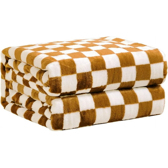 Checkered Flannel Fleece Throw Blanket Soft Cozy Checkerboard Grid Print Chessboard Gingham Pattern Blankets for Bed Couch Sofa, 60"x80", Oak