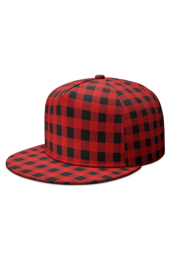 Checkered Flat Brim Hat - Striped and Checkered Fusion Unisex Baseball Cap with Adjustable Snapback