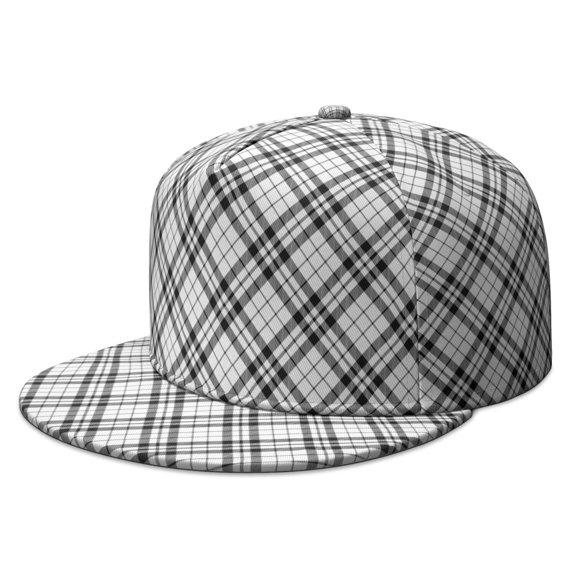 Checkered Flat Brim Hat - Striped and Checkered Fusion Unisex Baseball Cap with Adjustable Snapback
