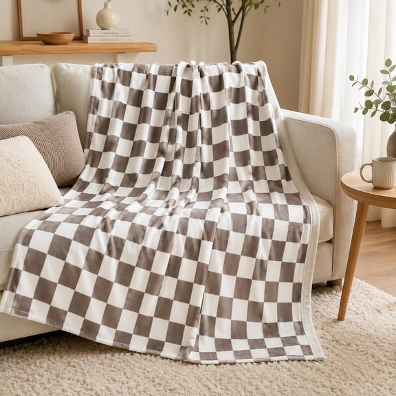 Checkered Fleece Throw Blanket – Soft 280GSM Gingham Print, All-Season Couch & Sofa Throw, 4 Sizes