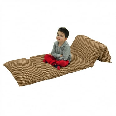 Checkered Floor Pillow Lounger Cover, Empty Checkerboard Wooden Seem Mosaic Texture Image Chess Game Hobby Theme, Nap Mat Printed Fabric Case for 5 Pillows, 88" x 27", Brown Pale Brown, by Ambesonne
