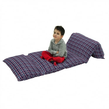 Checkered Floor Pillow Lounger Cover, Retro Plaid Pattern Geometrical Pixelated Seem Mosaic Design, Nap Mat Printed Fabric Case for 5 Pillows, 88" x 36", Dark Coral Pale Blue, by Ambesonne