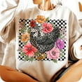 thumbnail image 1 of Checkered Flower Chicken Sweatshirt, Wildflower Chicken Lover Pullover, Coquette Farm Mom Crewneck, 1 of 5