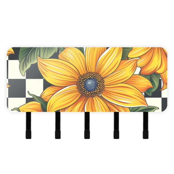 Checkered Flowers Key Holder for Wall Mail Holder Organizer with 5 Key Hooks Wall Mount Key Rack with Shelf