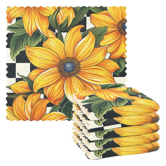 Checkered Flowers Kitchen Towels 6 Pcs Dish Towels Absorbent Soft Quick Dry Towel Dish Rags for Washing Dishes