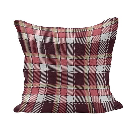 Checkered Fluffy Throw Pillow Cushion Cover, Old Fashioned Style Garment Pattern Traditional Plaid Geometric Squares, Decorative Square Accent Pillow Case, 24" x 24", Pink Maroon White, by Ambesonne