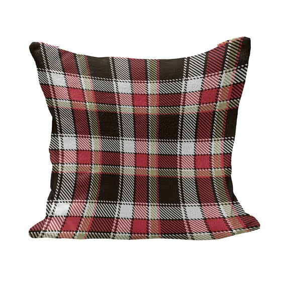 Checkered Fluffy Throw Pillow Cushion Cover, Pattern with Squares Mosaic Diagonal Vertical Stripes Graphic Print, Decorative Square Accent Pillow Case, 24" x 24", Dark Coral White Brown, by Ambesonne
