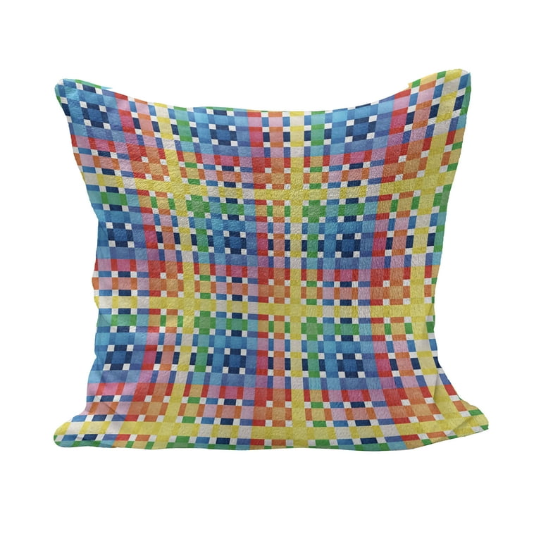 Checkered Fluffy Throw Pillow Cushion Cover Rainbow Colors