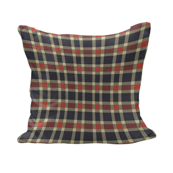 Checkered Fluffy Throw Pillow Cushion Cover, Vintage Plaid Scottish Tartan Pattern with Retro Display Checks Lines, Rectangle Accent Pillow Case, 26" x 16", Dark Blue Coral Cream, by Ambesonne