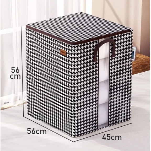Checkered Foldable Linen 140 liter capacity Storage Box with Lid for Clothes Organizer Laundry Box