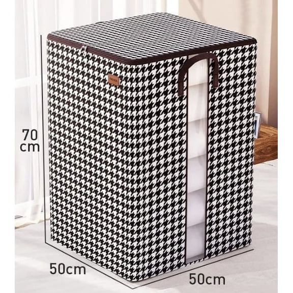 Checkered Foldable Linen 180ltr Capacity Storage Zipper Box with Lid for Clothes Organizer Laundry Box