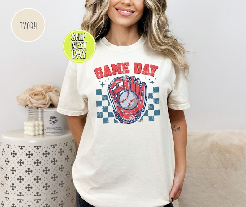 Checkered Game Day Baseball T-Shirt, Family Baseball T Shirt, Game Day Tees, Baseball Game Day Tee Shirt, Baseball Lover tshirt -SF012