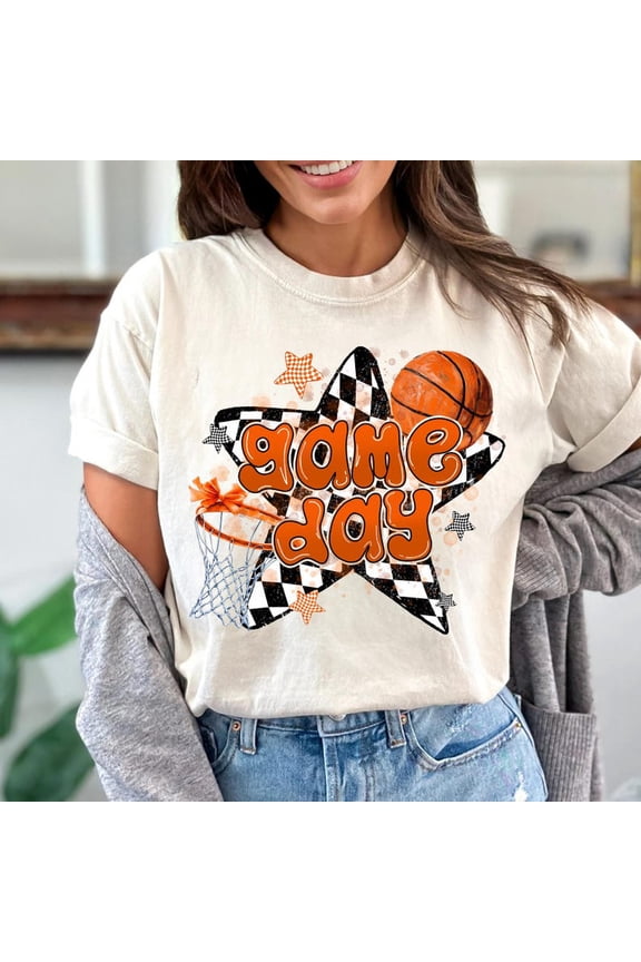 Checkered Game Day Basketball Coquette Bow Basketball Mama Tee Vintage Soft WHITE S-5XL