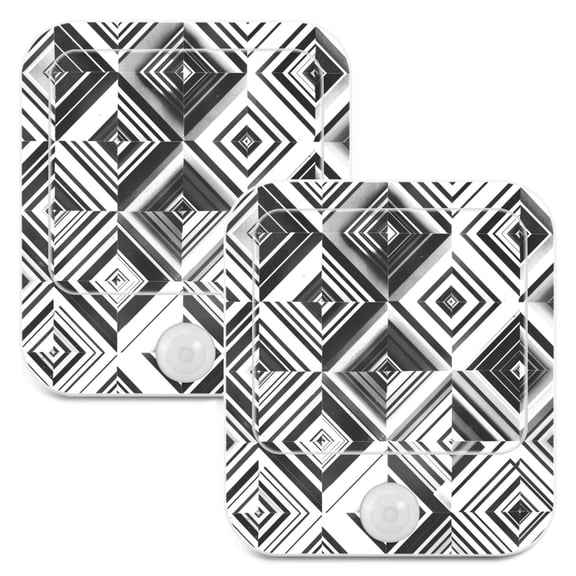 Checkered Geometry Pattern 2 Pack LED Motion Sensor Night Light Plug into Wall Auto Dusk to Dawn Adjustable Brightness for Kids Bedroom Hallway Nursery Room