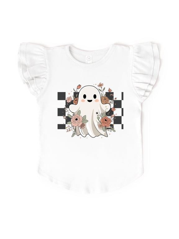 Checkered Ghost Rose - Kids Flutter Sleeve Tee
