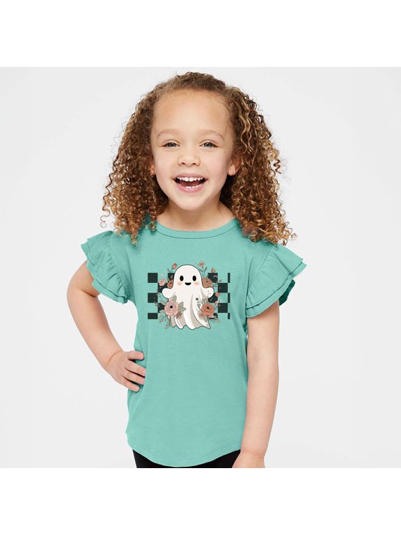Checkered Ghost Rose - Kids Flutter Sleeve Tee