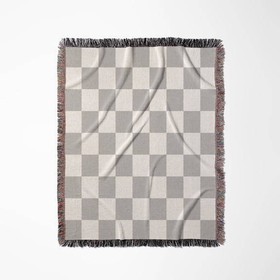 Checkered Gray And White Squares Pattern - Check Checked Checkerboard Chessboard Mosaic - Grey, Woven Blanket