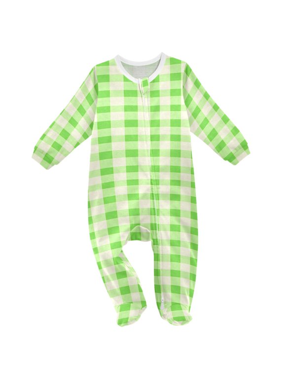 Checkered Green Baby Sleeper One-Piece Footies Newborn Roomper 12Months