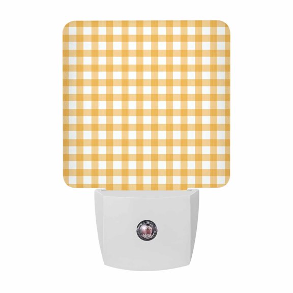 Checkered Grid Night Lights, Modern Minimalist Yellow Gingham Plaid Smart Auto Dusk to Dawn Sensor Nightlights Plug-in Nightlight for Bedroom Bathroom Living Room Kitchen Hallway