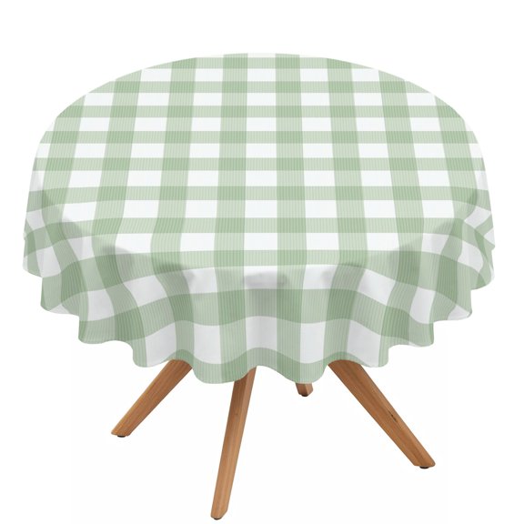 Checkered Grid Round Tablecloth 54 inches Modern Minimalist Green Gingham Intersecting Band Waterproof Oil-Proof Table Cloth Round Table Cover for Holiday Party Picnic Dinner Decor Indoor Outdoor Use