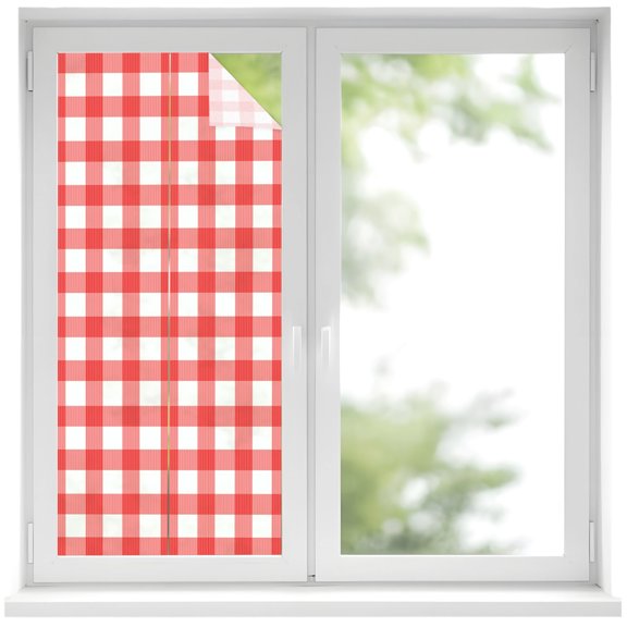 Checkered Grid Window Privacy Film 17.7x39.3in Modern Minimalist Red White Square Plaid Gingham Decorative Window Film with Static Cling, UV Filtering Window Cling Privacy Film for Glass Doors