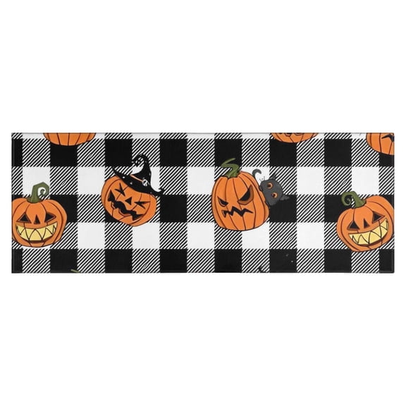 Checkered Halloween Pumpkin Pattern Kitchen Rug Mat,Kitchen Runner Rugs Non Skid Washable,Decorative Kitchen Floor Mats for Kitchen,Sink,Laundry,17"X47"