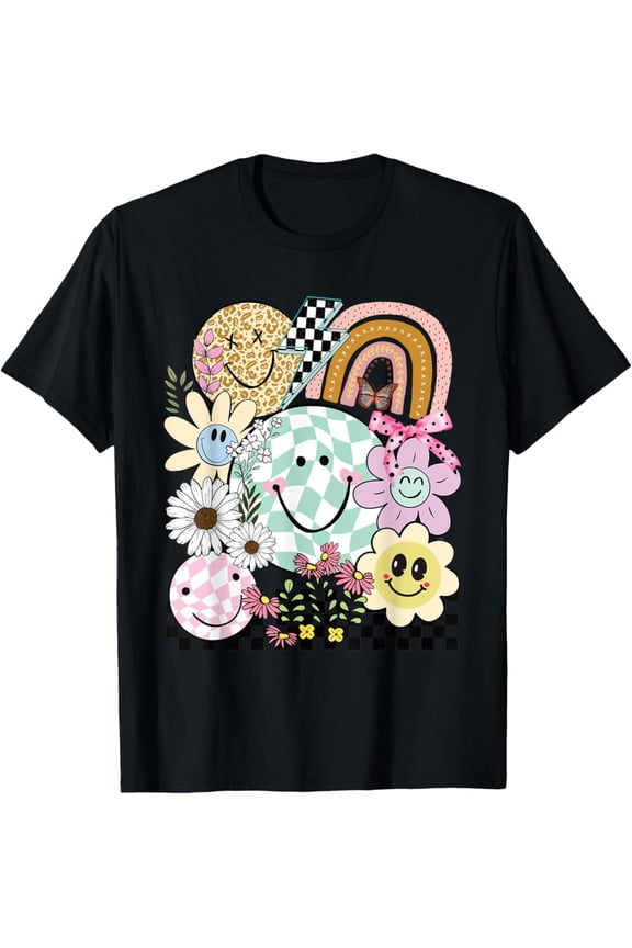 Checkered Happy Smiling Smile Face Daisy Flower Girl T-F816