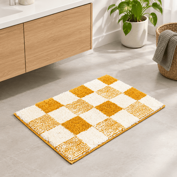 Checkered Harvest Non-Slip Washable Microfiber Bath Rug, 24" x 16"