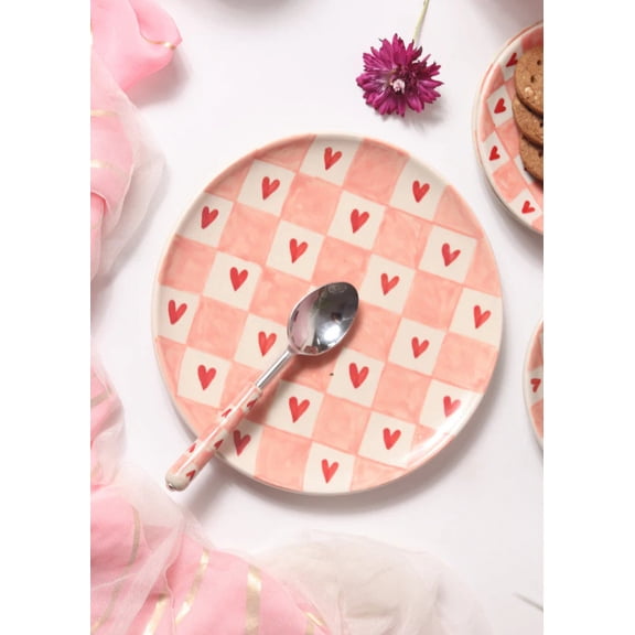 Checkered Heart Ceramic Dinner Plate | Ceramic Dinner Plate | Cute Pinterest Dinner Plate | Aesthetic Ceramic Dinner Plate Handmade