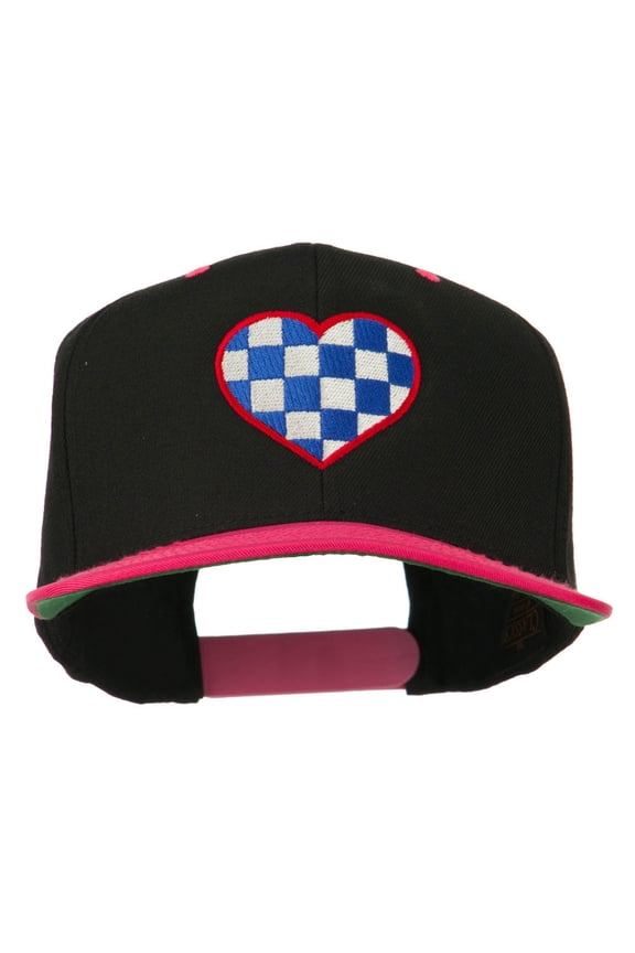 Checkered Heart Embroidered Wool Blend Cap - Black Pink OSFM