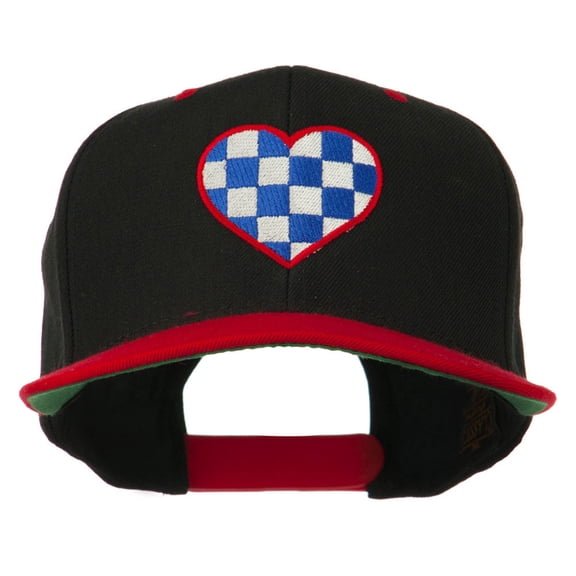 Checkered Heart Embroidered Wool Blend Cap - Black Red OSFM