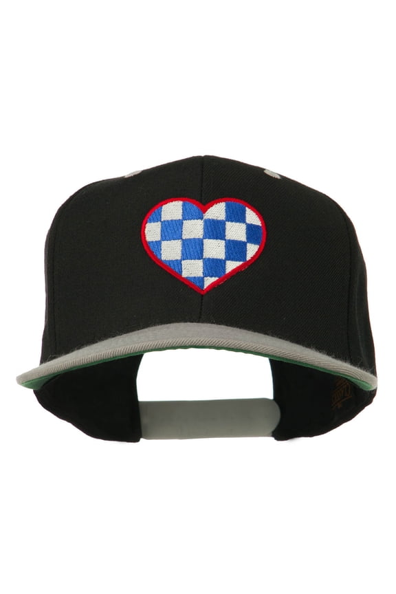 Checkered Heart Embroidered Wool Blend Cap - Black Silver OSFM