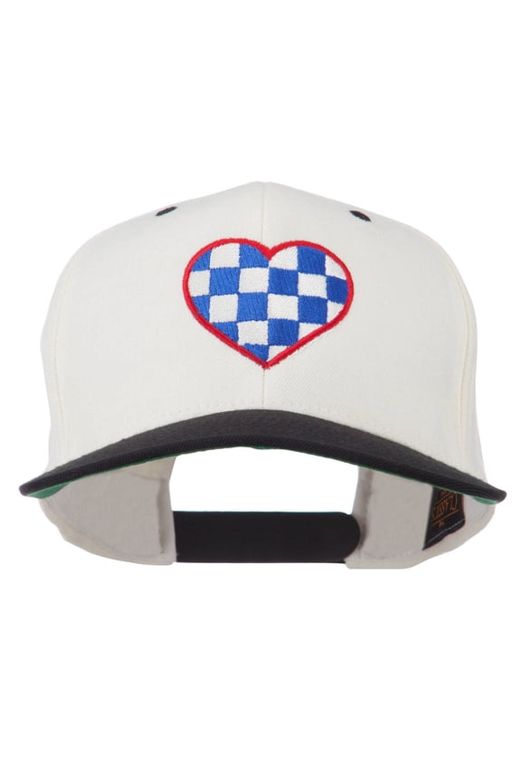 Checkered Heart Embroidered Wool Blend Cap - Natural Black OSFM