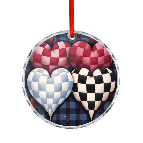 Checkered Hearts Christmas Ornament Xmas Tree Decor for Kids Mom Dad Friends Loves Spring Farmhouse Christmas Glass Decoration
