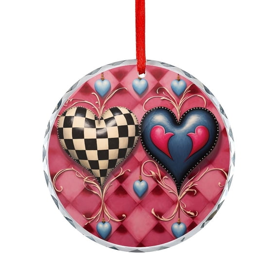 Checkered Hearts Glass Ornament Xmas Tree Decor for Kids Mom Dad Friends Loves Valentines Day Decorations Holiday Ornaments