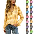 thumbnail image 1 of Checkered Jacket for Women 2026 Gingham Plaid Long Sleeve Shirts Ruffle V Neck Button Down Loose Blouse Tops with Ruffled Cuffs, 1 of 8