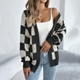 thumbnail image 1 of Checkered Jackets for Women, Plaid Color Block Long Sleeve Knit Cardigan Sweater Open Front Button Loose Outerwear New Lightweight Fall Cardigan Cropped Black S, 1 of 8