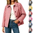 thumbnail image 1 of Checkered Jackets for Women Plus Size Button Up Turn-Down Collar Casual Loose Long Sleeve Short Side Pocket Coat Top, 1 of 8