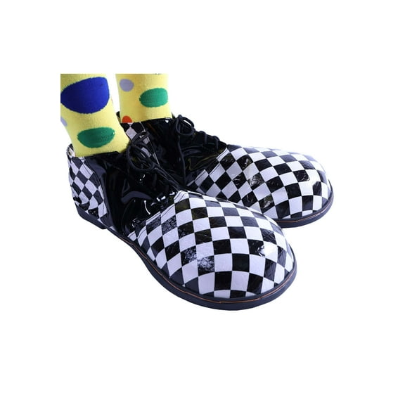 KBW Jumbo Checkered Clown Shoe Costume Accessories with Leopard Print Inner Soles