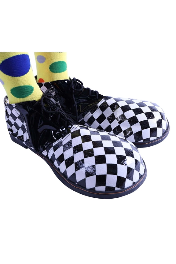 Jumbo Checkered Clown Shoe Costume Accessories with Leopard Print Inner Soles