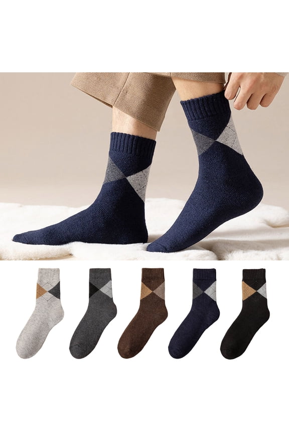 Checkered Knee High Socks New Style Color Blocked Thiced Warm Fall Winter Indoor Outdoor Men's Socks Coffee One Size